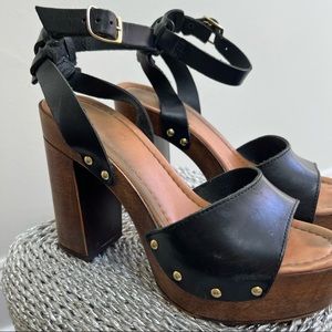 Black Wood Block Heels - Size 38/7